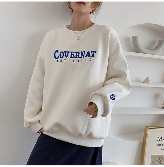 Sweatshirt Casual Ample en Coton Épais Brodé