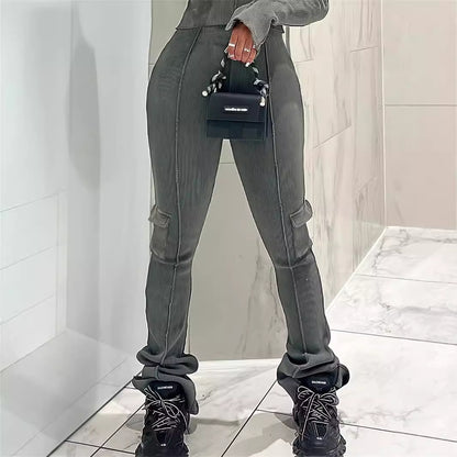 Pantalon Slim Évasé Taille Haute avec Effet Galbant