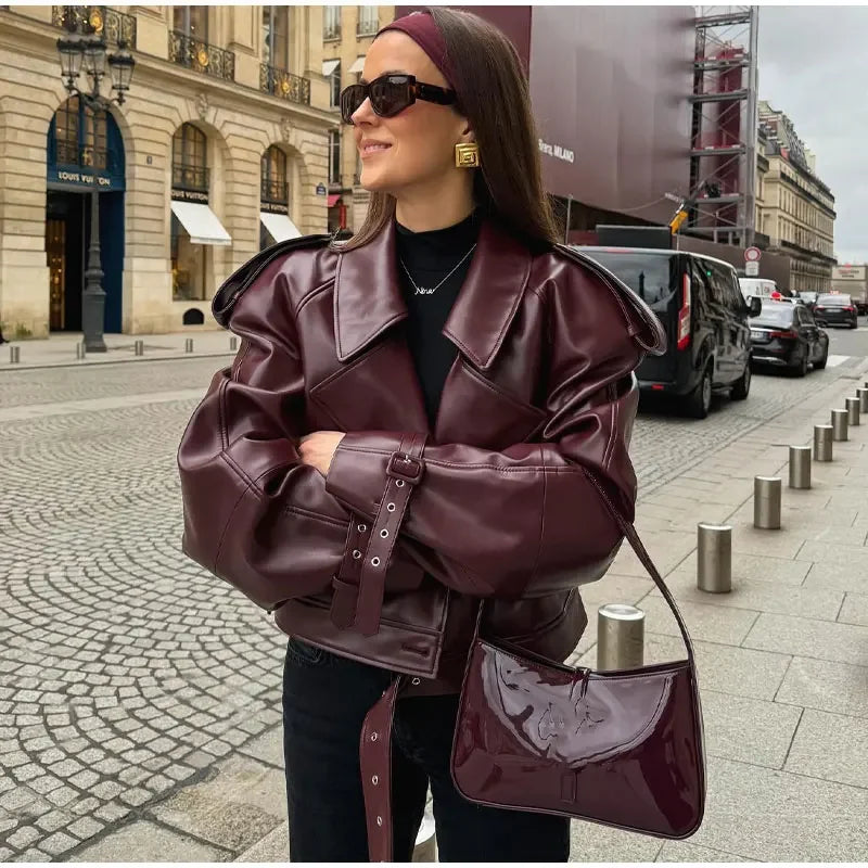 Veste en Simili-Cuir Bordeaux