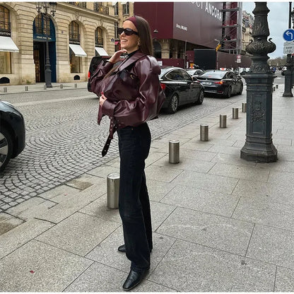 Veste en Simili-Cuir Bordeaux