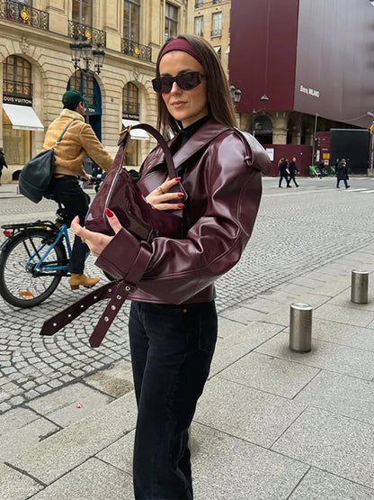 Veste en Simili-Cuir Bordeaux