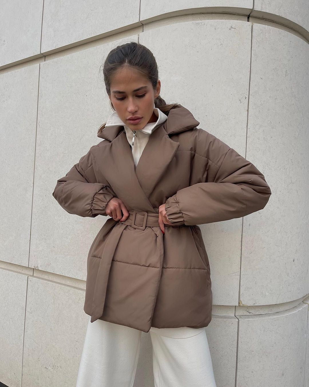 Manteau Hiver Évasé à Ceinture