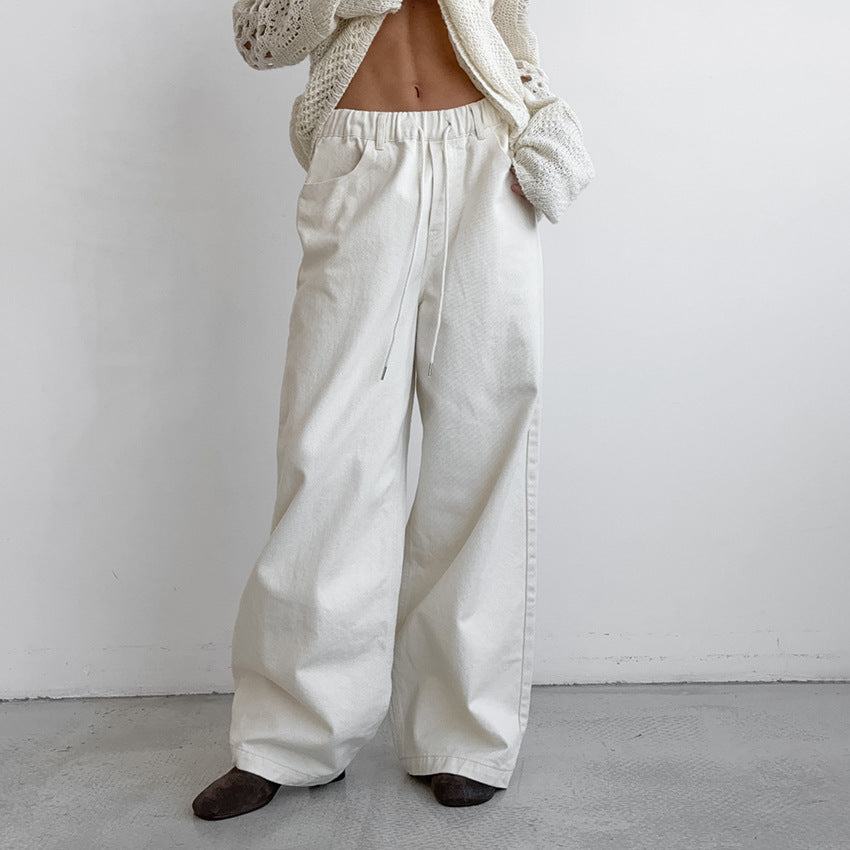 Pantalon Large en Coton Blanc