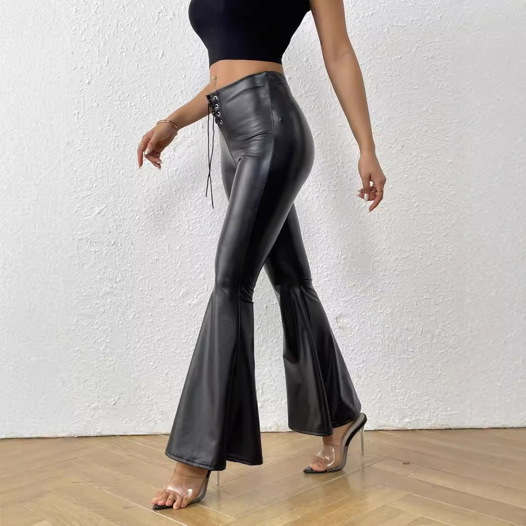 Pantalon Évasé Taille Haute Brillant