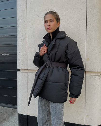 Manteau Hiver Évasé à Ceinture